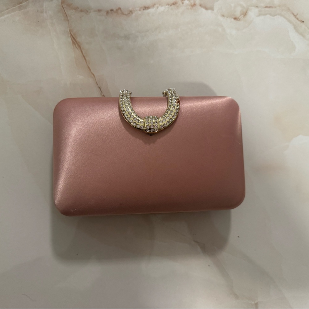 Pink Satin Clutch with Jeweled Crescent Clasp
